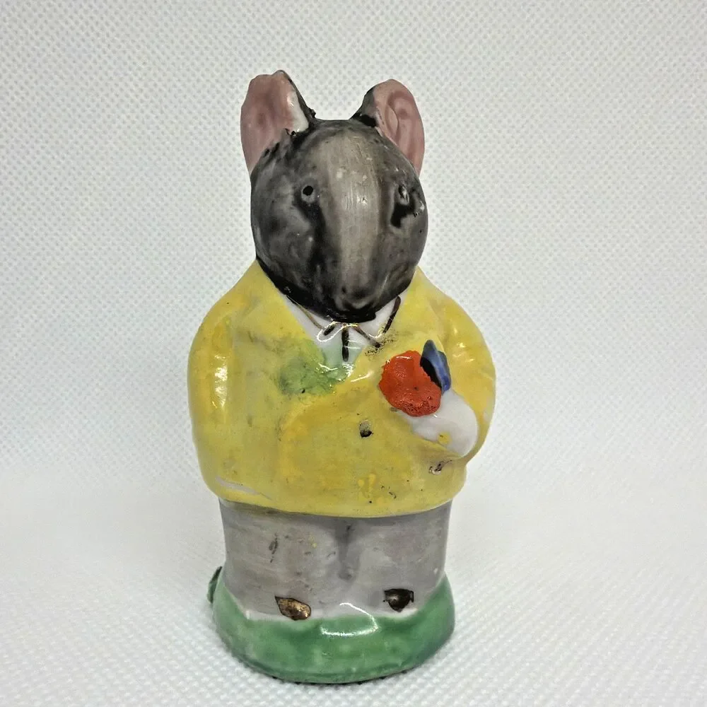 Vintage Made In Occupied Japan Mouse Pepper Shaker Only Ceramic Yellow Raincoat